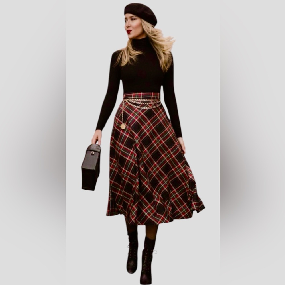 Vintage Elegant Tartan Skater Skirt